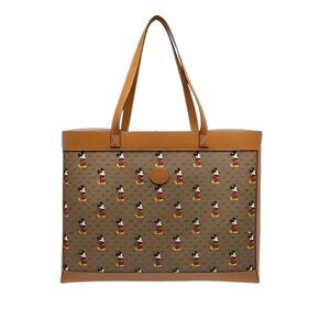 GUCCI GG Disney X Mickey Mouse Large Tote Leather Tan Brown Italy Bag Pouch NEW